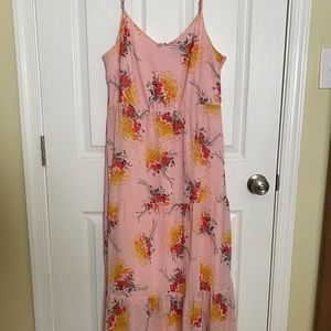 Pink floral chiffon tiered J. Crew maxi dress